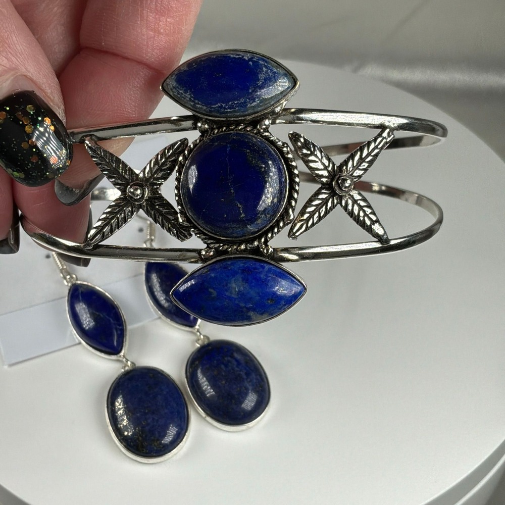 Lapis Lazuli‎ 2-Piece Statement Cuff + Drop Earrings | Adjustable